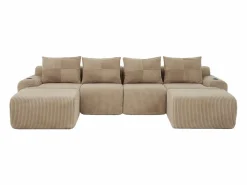 Sale Sofá 4 plazas ángulo modular terciopelo acanalado, 2 pufs y 4 cojines, 333x174x80cm, Sofás Club