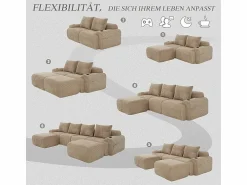 Sale Sofá 4 plazas ángulo modular terciopelo acanalado, 2 pufs y 4 cojines, 333x174x80cm, Sofás Club