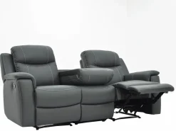 Vente-unique Sofá 3+2 plazas relax de piel en color gris EVASION