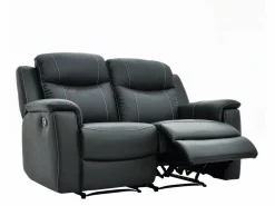 Vente-unique Sofá 3+2 plazas relax de piel en color gris EVASION