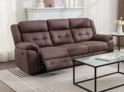 Vente-unique Sofá 3 plazas relax eléctrico de microfibra con aspecto de cuero envejecido color marrón ORTIANO