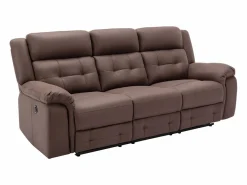 Vente-unique Sofá 3 plazas relax eléctrico de microfibra con aspecto de cuero envejecido color marrón ORTIANO