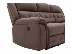 Vente-unique Sofá 3 plazas relax eléctrico de microfibra con aspecto de cuero envejecido color marrón ORTIANO