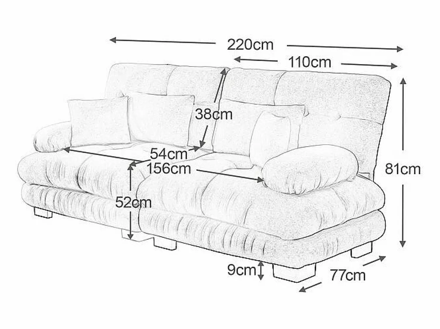 Online DripeX Sofá 2 plazas - con 4 cojines - estructura madera maciza + tejido felpa - 220x77x81cm Rosa