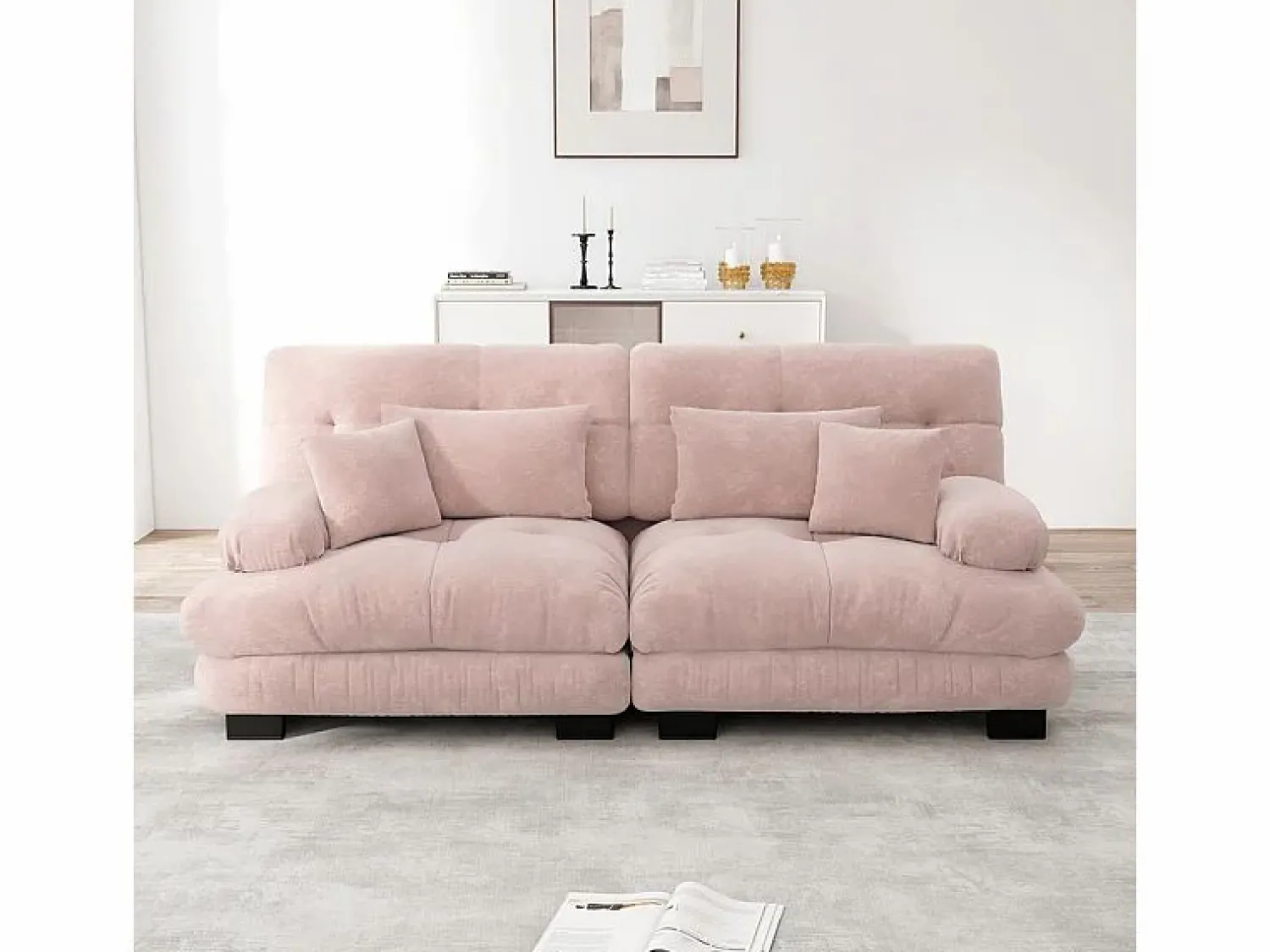 Online DripeX Sofá 2 plazas - con 4 cojines - estructura madera maciza + tejido felpa - 220x77x81cm Rosa