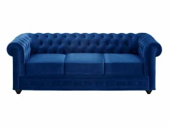 Vente-unique Sofá 3 plazas+2 sillones terciopelo azul noche CHESTERFIELD