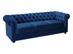 Vente-unique Sofá 3 plazas+2 sillones terciopelo azul noche CHESTERFIELD