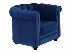 Vente-unique Sofá 3 plazas+2 sillones terciopelo azul noche CHESTERFIELD