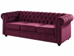 Best Vente-unique Sofá 3 plazas+2 sillones terciopelo púrpura CHESTERFIELD Granate