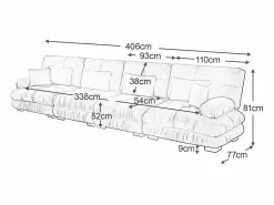 Discount DripeX Sofá 4 plazas tejido felpa - con 6 cojines - estructura madera maciza - 406x77x81cm Gris