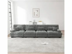 Discount DripeX Sofá 4 plazas tejido felpa - con 6 cojines - estructura madera maciza - 406x77x81cm Gris