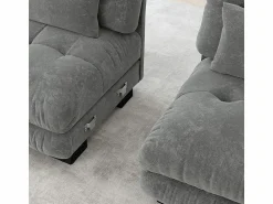 Discount DripeX Sofá 4 plazas tejido felpa - con 6 cojines - estructura madera maciza - 406x77x81cm Gris
