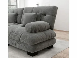 Discount DripeX Sofá 4 plazas tejido felpa - con 6 cojines - estructura madera maciza - 406x77x81cm Gris
