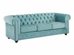 Hot Sofá 3 plazas y 2 sillones de terciopelo azul CHESTERFIELD Conjunto Sofá Y Sillón