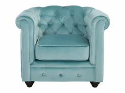 Hot Sofá 3 plazas y 2 sillones de terciopelo azul CHESTERFIELD Conjunto Sofá Y Sillón