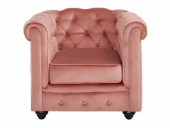 Vente-unique Sofá 3 plazas y 2 sillones de terciopelo rosa CHESTERFIELD