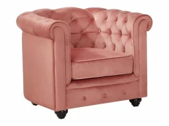 Vente-unique Sofá 3 plazas y 2 sillones de terciopelo rosa CHESTERFIELD