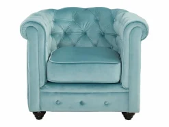 Vente-unique Sofá 3 plazas y sillón de terciopelo azul CHESTERFIELD Azul celeste