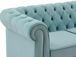 Vente-unique Sofá 3 plazas y sillón de terciopelo azul CHESTERFIELD Azul celeste