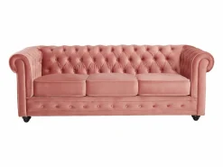 Vente-unique Sofá 3 plazas y sillón de terciopelo rosa CHESTERFIELD