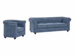 Clearance Sofá 3 plazas y sillón en tela CHESTERFIELD Conjunto Sofá Y Sillón