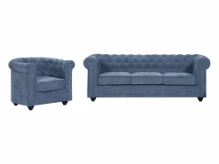 Clearance Sofá 3 plazas y sillón en tela CHESTERFIELD Conjunto Sofá Y Sillón