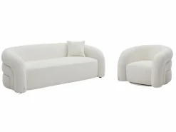 Sofá 3 plazas y sillón giratorio en tela bouclé LAPIOTA de Conjunto Sofá Y Sillón