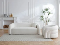 Sofá 3 plazas y sillón giratorio en tela bouclé LAPIOTA de Conjunto Sofá Y Sillón
