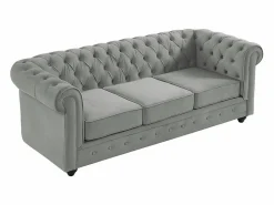 Clearance Vente-unique Sofá 3 plazas y sillón terciopelo gris plata CHESTERFIELD Gris claro