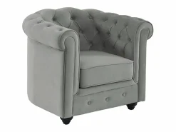 Clearance Vente-unique Sofá 3 plazas y sillón terciopelo gris plata CHESTERFIELD Gris claro