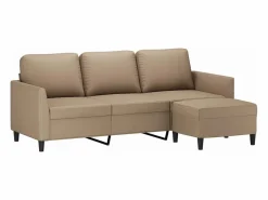Clearance Sofá 3 plazas y taburete cuero sintético color capuchino 180 cm Sofás De Piel Sintética