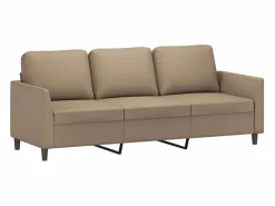 Clearance Sofá 3 plazas y taburete cuero sintético color capuchino 180 cm Sofás De Piel Sintética