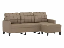 New Clicnbuy Sofá 3 plazas y taburete cuero sintético color capuchino 180 cm Marru00f3n