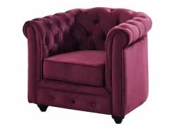 Vente-unique Sofá 3 plazas+sillón terciopelo color púrpura CHESTERFIELD