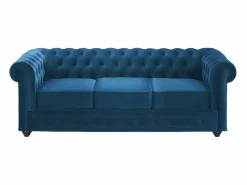 Outlet Vente-unique Sofá 3 plazas+sillón terciopelo verde azulado CHESTERFIELD Azul verdoso