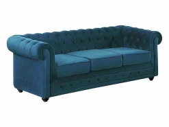 Outlet Vente-unique Sofá 3 plazas+sillón terciopelo verde azulado CHESTERFIELD Azul verdoso