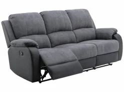 Vente-unique Sofá 3+2 relax de microfibra y piel sintética gris y negro BRODY