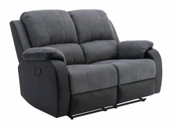 Vente-unique Sofá 3+2 relax de microfibra y piel sintética gris y negro BRODY
