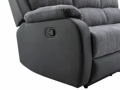 Vente-unique Sofá 3+2 relax de microfibra y piel sintética gris y negro BRODY
