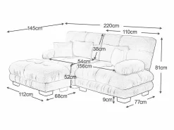 Sale Sofá angular 2 plazas de tejido Chenilla, con 4 cojines, otomana extraíble, combinación DIY, 220x145x81cm, Todos Los Sofás|Sofá De Terciopelo