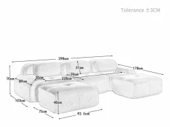 DripeX Sofá angular 3 plazas modular - de Pana - con 3 cojines y 2 otomanas - 298x178x75cm -