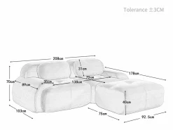 DripeX Sofá angular 2 plazas modular - de Pana - con 2 cojines y otomana - ergonómico - 208x178x75cm -