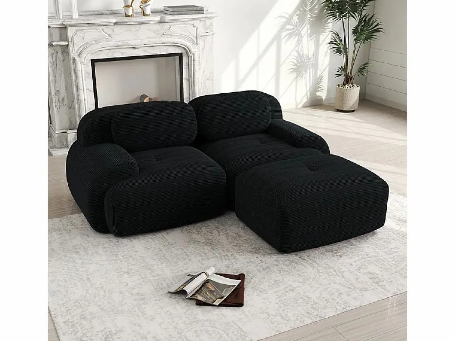 DripeX Sofá angular 2 plazas modular - de Pana - con 2 cojines y otomana - ergonómico - 208x178x75cm -