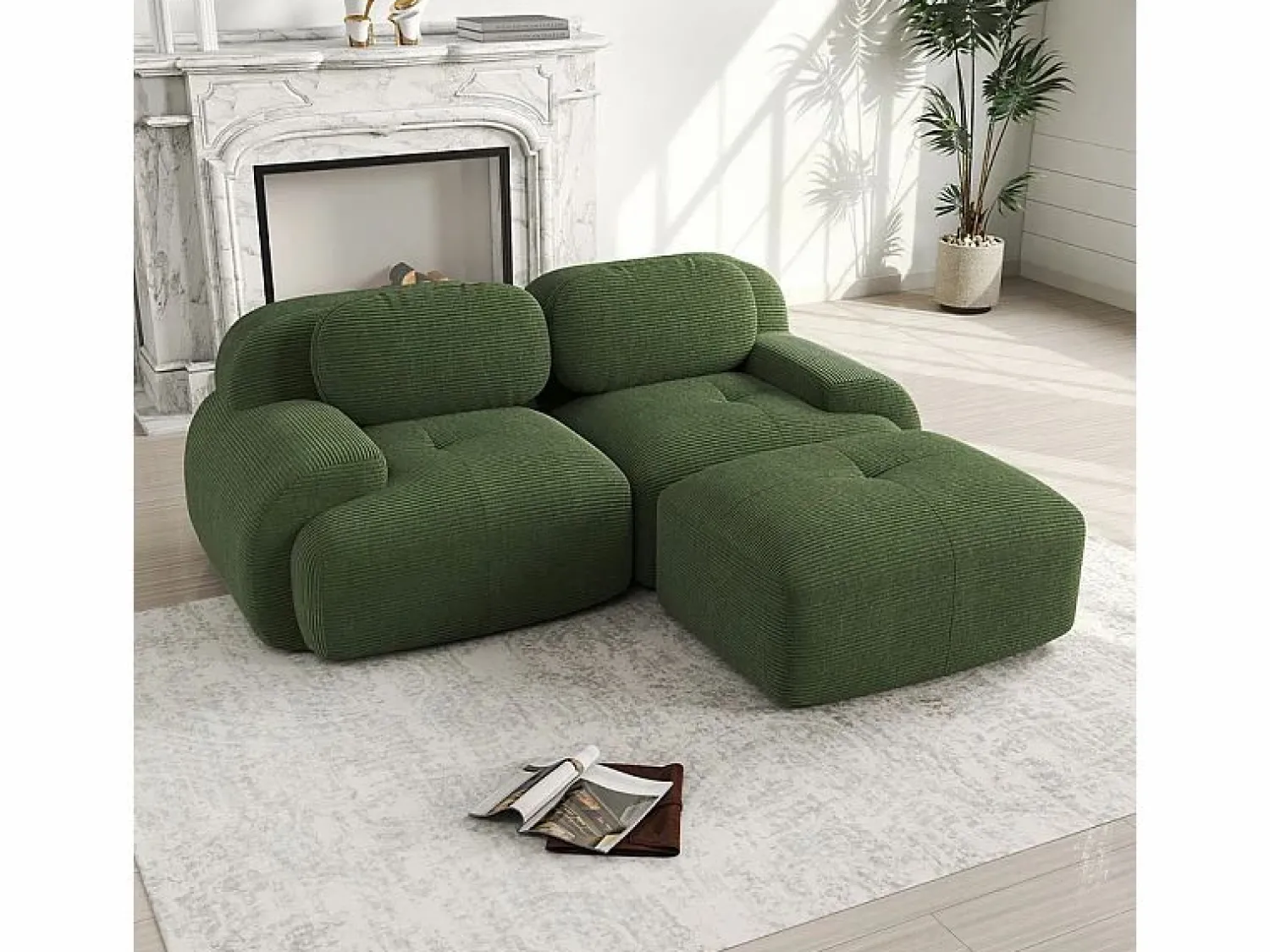 New Sofá angular 2 plazas modular - de Pana - con 2 cojines y otomana - ergonómico - 208x178x75cm - Sofá Modular|Sofás Club