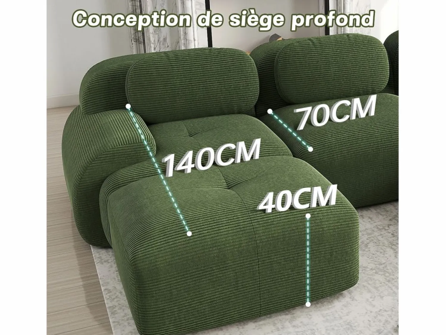 New Sofá angular 2 plazas modular - de Pana - con 2 cojines y otomana - ergonómico - 208x178x75cm - Sofá Modular|Sofás Club