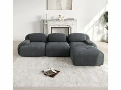 Clearance DripeX Sofá angular 3 plazas modular - de Pana - con 3 cojines y otomana - 298x178x75cm - Gris