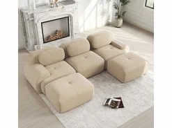 Best DripeX Sofá angular 3 plazas modular - de Pana - con 3 cojines y 2 otomanas - 298x178x75cm - Beige