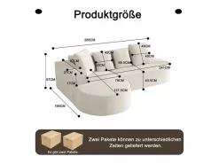 DripeX Sofá angular izquierdo de Pana de canalé grueso con 4 cojines - 265x67x40,5cm - Blanco
