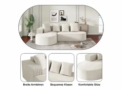 DripeX Sofá angular izquierdo de Pana de canalé grueso con 4 cojines - 265x67x40,5cm - Blanco