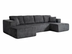 DripeX Sofá angular panorámico - Terciopelo acanalado - 4 cojines, 2 orejeros, 2 chaises - 332x156x88cm Gris